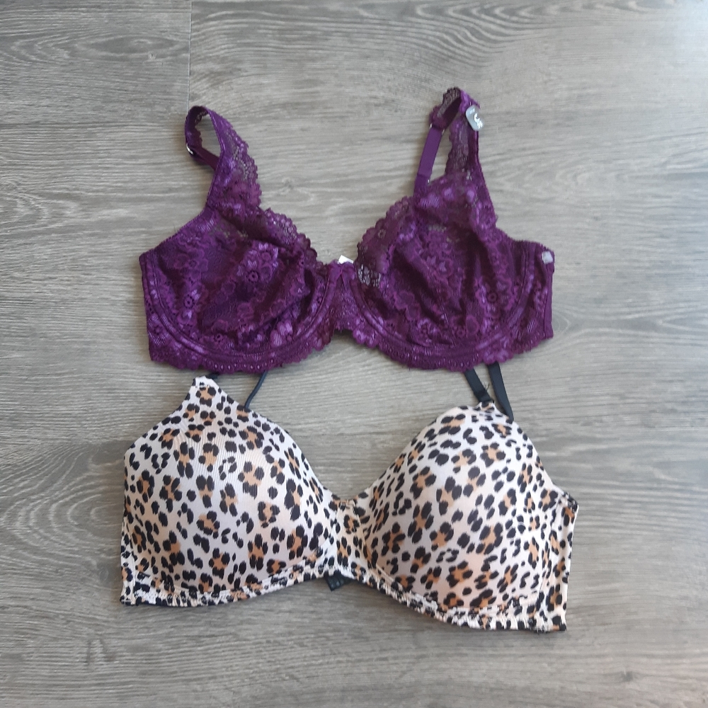 Bras 38C Animal print leopard and Lace purple colour NWT